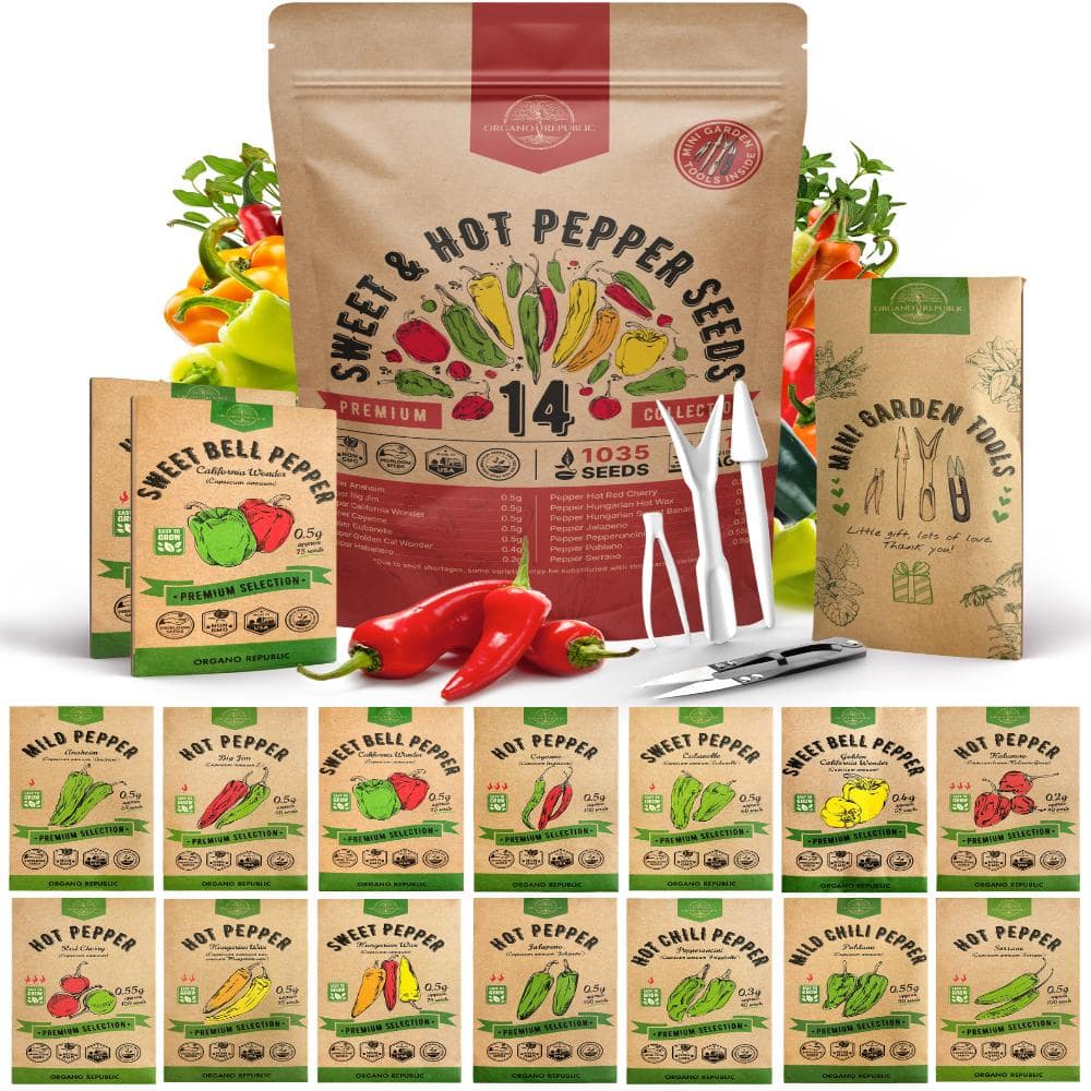 14 Sweet & Hot Pepper Seeds - 1,035+ Non-GMO Heirloom Seeds for Planting Sweet and Hot Peppers price history on PriceWatchPro