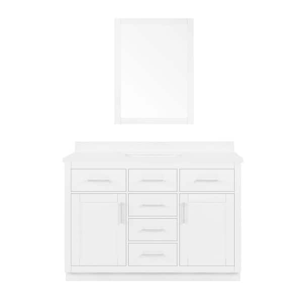OVE Decors Bailey 48 in. W x 22 in. D x 35 in. H Single Sink Vanity in White with White Engineered Quartz Top and White Mirror