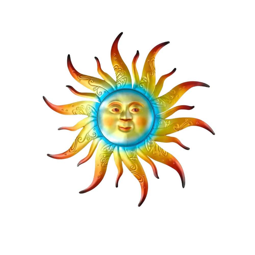 24 in. W x 24 in. H Multi-Colored Metal Outdoor Sun Face 3D Wall