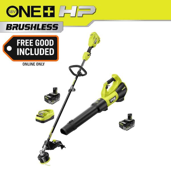 ONE+ HP 18V Brushless Cordless 15" String Trimmer & 130 MPH 510 CFM Blower Combo Kit w/ (2) 4.0 Ah Batteries & Charger