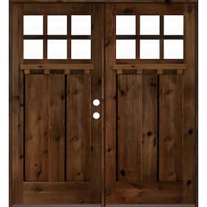 72 in. x 80 in. Craftsman Knotty Alder Wood Clear 6-Lite Provincial Stained Left Active Double Prehung Front Door