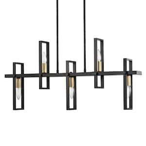 Mia 31.9 in. 5-Light Indoor Matte Black and Brass Finish Chandelier with Light Kit
