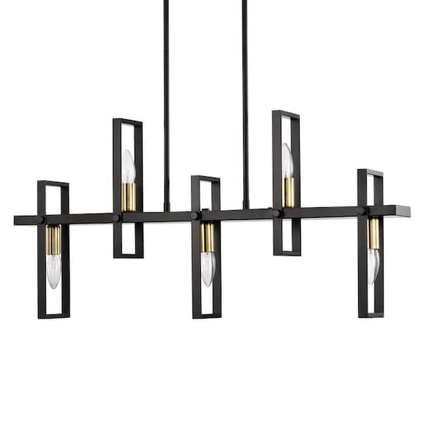 Warehouse of Tiffany Mia 31.9 in. 5-Light Indoor Matte Black and Brass Finish Chandelier with Light Kit