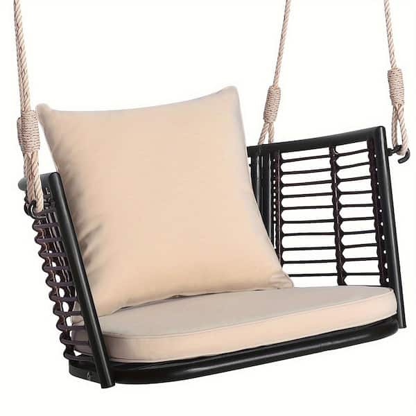 Metal Frame, 6 ft. Adjustable Rope, Outdoor Hammock Chair, Home Garden Terrace Decoration, Beige