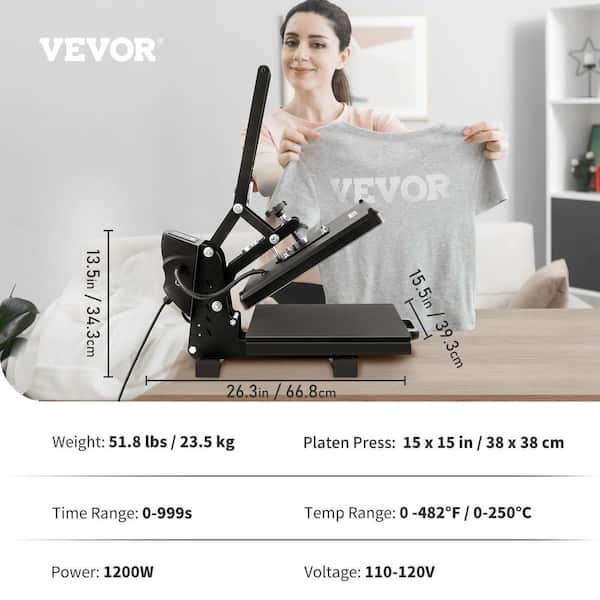 VEVOR 15 x 15 Heat Press Machine Clamshell Printer Transfer for DIY  T-shirt