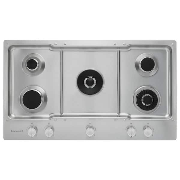 KitchenAid 36-inch Built-in Gas Cooktop with Griddle KCGS956ESS