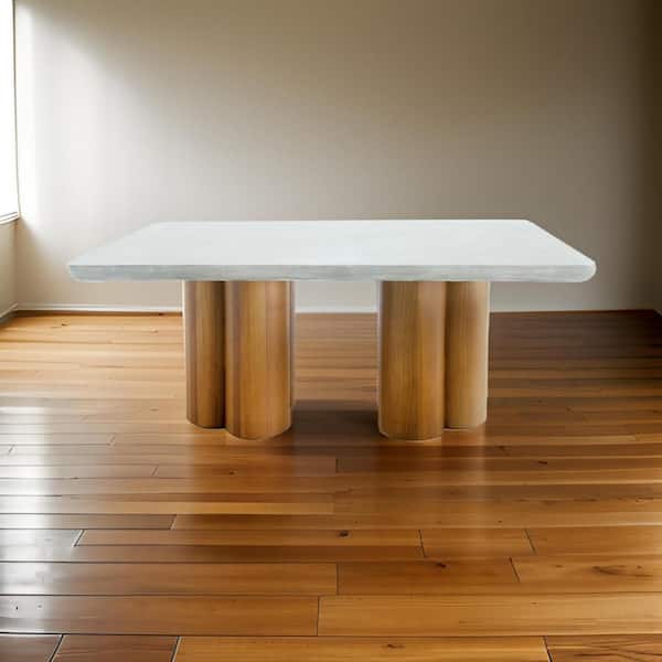 Cid Ziv Gray and Brown Wood 39.4 in. Pedestal Dining Table Seats-6