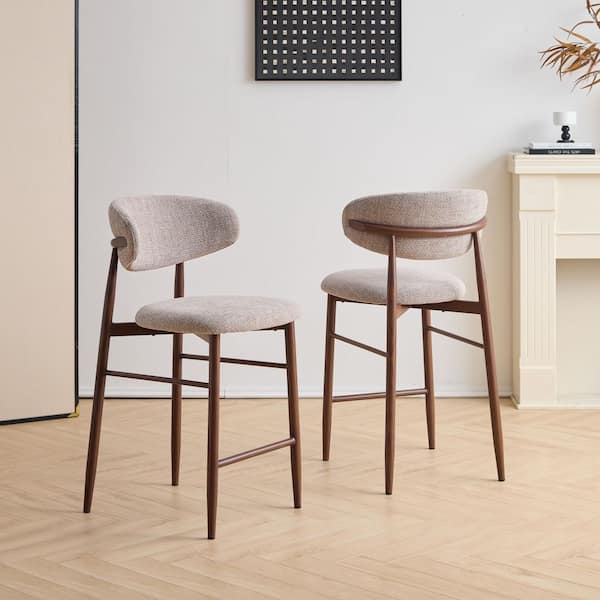 NEW CLASSIC HOME FURNISHINGS Royce Brown Fabric Upholstered Bar Stools (Set of 2)