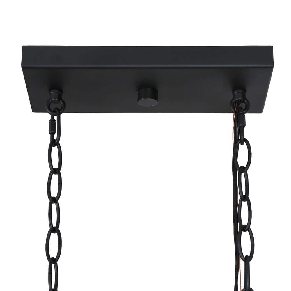 Black and Brass 5-Light Linear Chandelier with Glass Shades