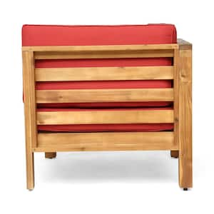 Oana Teak Brown 2-Piece Wood Outdoor Loveseat with Red Cushions