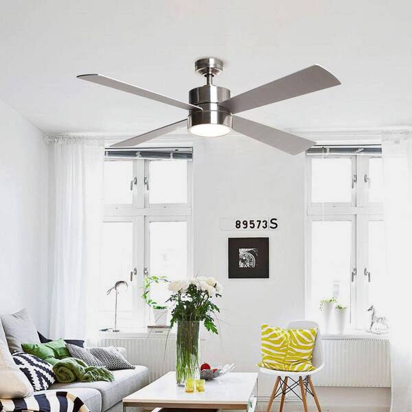 brushed chrome ceiling fan with light