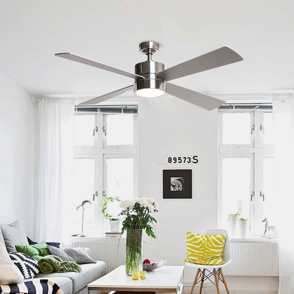 Bucholz 52 in. 4-Blade LED Chrome Ceiling Fan with Light and Remote Control