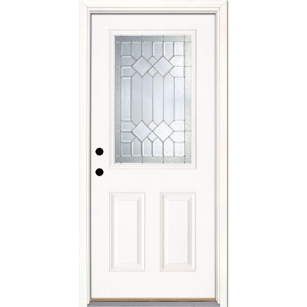 Feather River Doors 33.5 in. x 81.625 in. Mission Pointe Zinc 1/2 Lite Unfinished Smooth Right-Hand Inswing Fiberglass Prehung Front Door, Smooth White: Ready to Paint -  882171