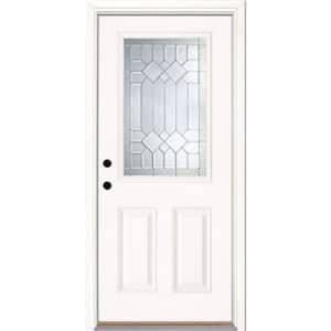 33.5 in. x 81.625 in. Mission Pointe Zinc 1/2 Lite Unfinished Smooth Right-Hand Inswing Fiberglass Prehung Front Door