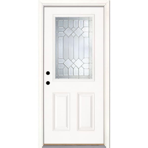 Feather River Doors 37.5 in. x 81.625 in. Mission Pointe Zinc 1/2 Lite Unfinished Smooth Right-Hand Inswing Fiberglass Prehung Front Door