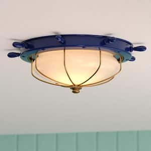 Orleans 15-in W Navy Blue and Matte Gold Coastal Ship Wheel Flush Mount Indoor Outdoor Ceiling Light Fixture