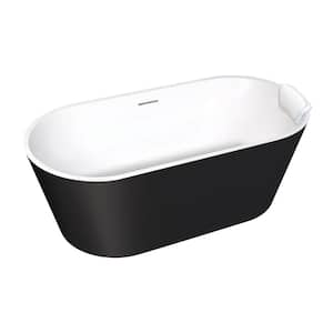 Maris 59 in. x 31.125 in. Soaking Bathtub with Center Drain in Matte Black with Pillow