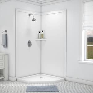 Splendor 40 in. x 40 in. x 80 in. 7-Piece Easy Up Adhesive Corner Shower Wall Surround in White