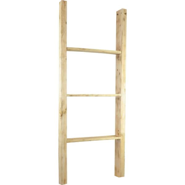 Ekena Millwork 19 in. x 48 in. x 3 1/2 in. Barnwood Decor Collection Natural Barnwood Vintage Farmhouse 3-Rung Ladder