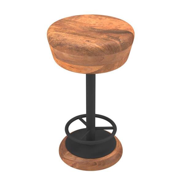 THE URBAN PORT 24 in. Brown and Black Backless Metal Frame Swivel Counter Bar Stool with Wooden