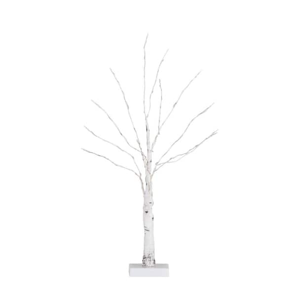 Nearly Natural 2 ft. Pre-Lit Artificial White Birch Tree with 60 Warm White LED Lights