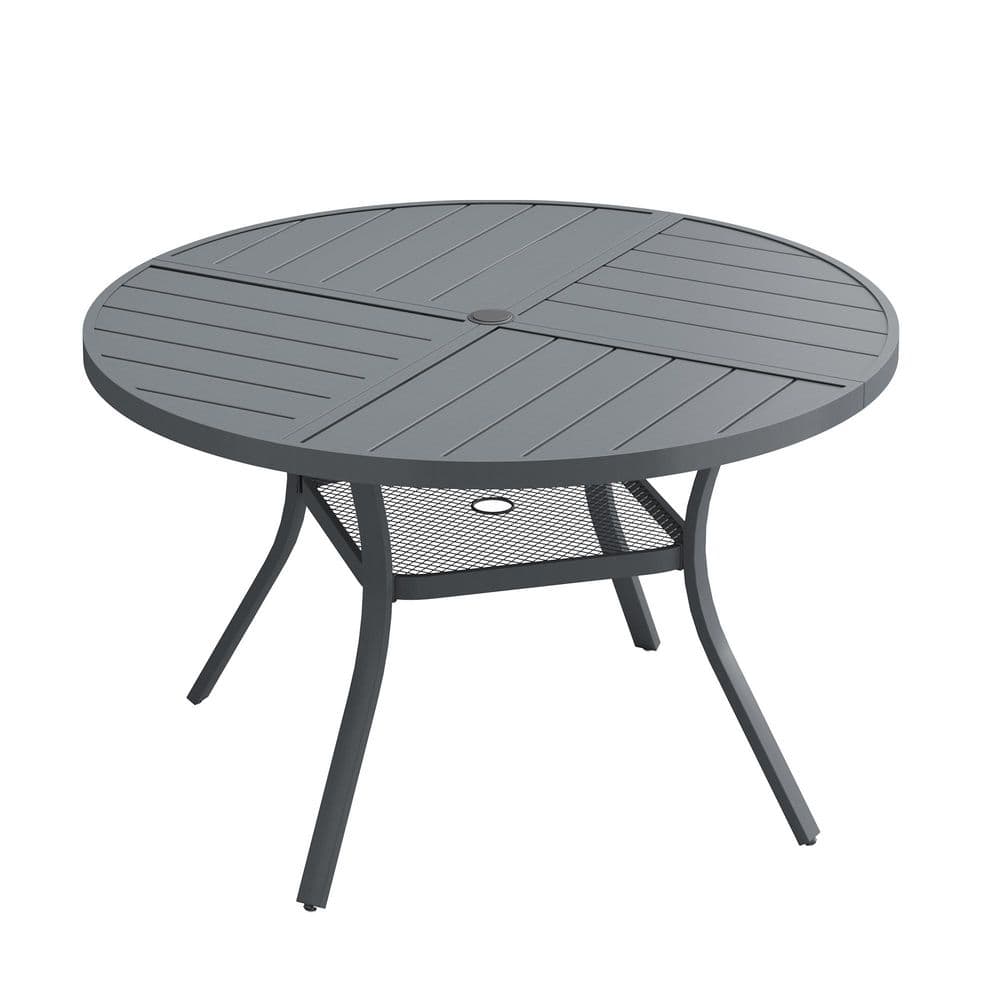 40.6 in. Grey Round Metal Outdoor Dining Table with Umbrella Hole for Patio Garden price history on PriceWatchPro