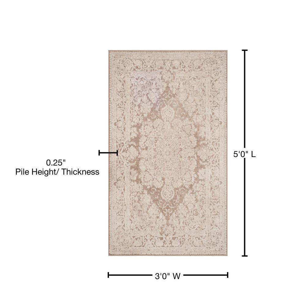Elegant Reflection 3' x 5' Hand-Knotted Floral Beige/Cream Area Rug