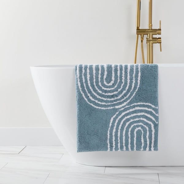 21 in. x 34 in. Light Blue Geometric Modern 100% Cotton Bath Mat