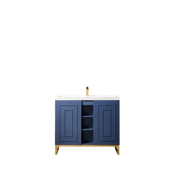 James Martin Vanities Alicante 39.4 in. W x 15.6 in. D x 35.5 in. H Bath Vanity in Azure Blue with White Glossy Resin Top