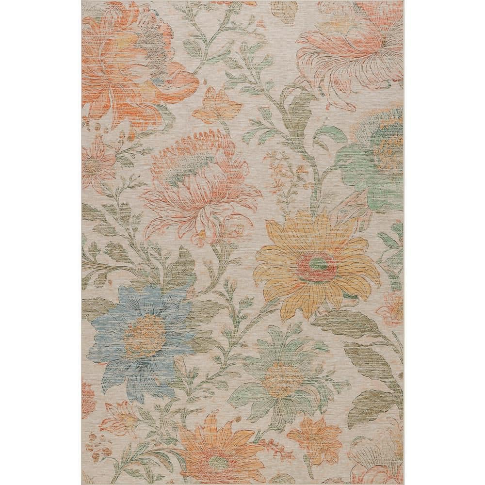 Exploded Floral Machine Washable Multi 3 ft. x 5 ft. Indoor Area Rug price history on PriceWatchPro