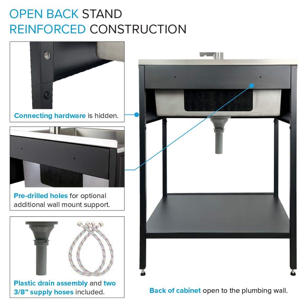 28'' Matte Black Stainless Steel Free Standing Laundry Sink with Faucet