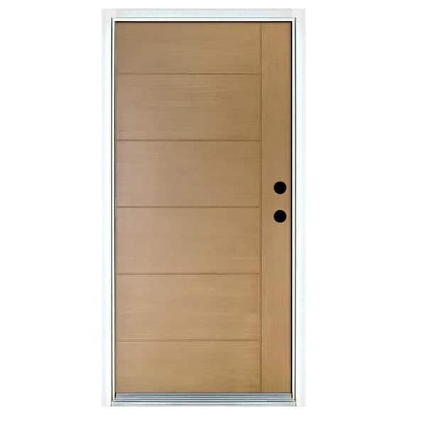 MP Doors 36 in. x 80 in. Contemporary Teak Modern Light Oak Left-Hand Inswing Stained Fiberglass Prehung Front Door