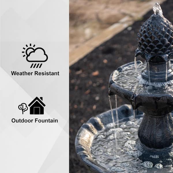 XBrand 44 in. Black 2-Tier Solar Water Fountain with Auto Shut-Off Pump - Outdoor Garden Decor