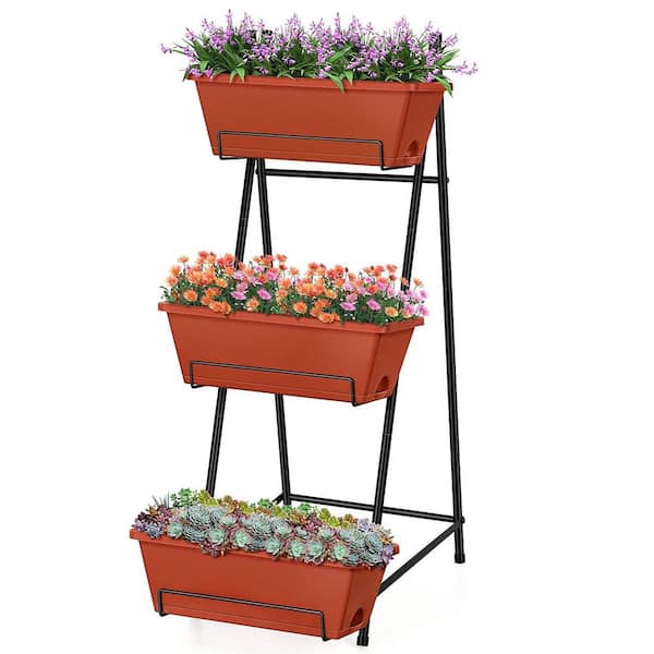 Oumilen Vertical Raised Garden Bed 3-Tiered Plastic Garden Planters with Drainage Holes, Red