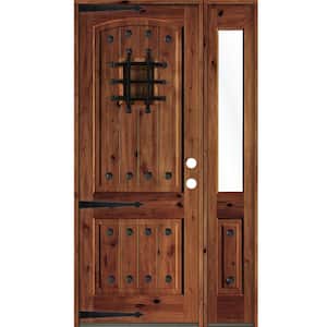 56 in. x 96 in. Medit. Knotty Alder Left-Hand/Inswing Clear Glass Red Chestnut Stain Wood Prehung Front Door w/RHSL