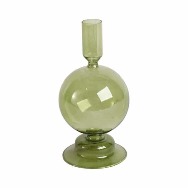 Liv & Skye Olive Green 7 in. Glass Bubble Taper Candle Holder