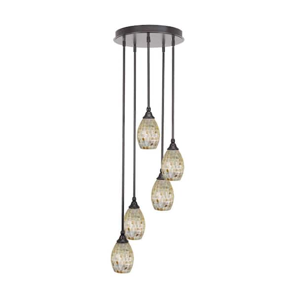 Unbranded Villa 5 Light Espresso Pendant, Cluster Pendant Light with 5.5 in. White Matrix Glass Shades, No Bulbs Included
