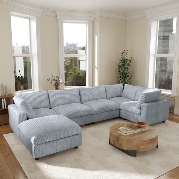 Unbranded 157.48 in. Square Arm Rabbit Velvet Plush L-Shaped Free Combination Sectional Sofa Couch with Ottoman in Gray