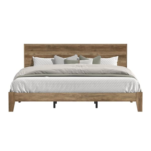 GALANO Layton Knotty Oak Brown Wood Frame King Platform Bed With ...