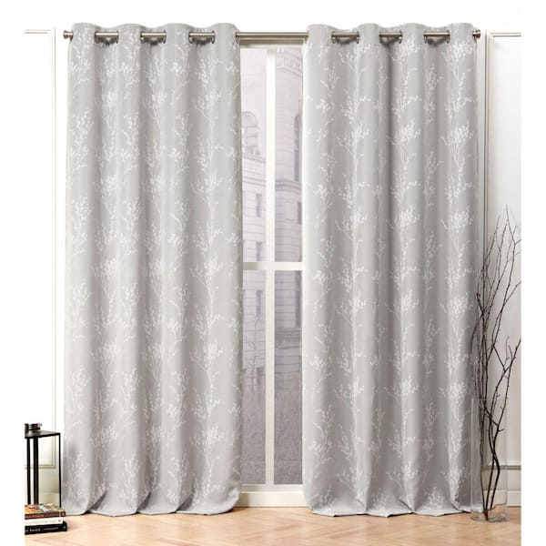 NICOLE MILLER NEW YORK Turion Dove Grey Floral Woven Room Darkening Grommet Top Curtain, 52 in. W x 84 in. L (Set of 2)