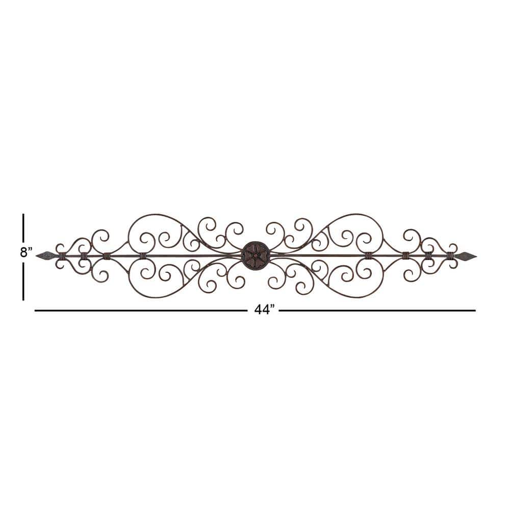 Rustic Brown Iron Scroll Wall Sculpture with Matte Finish