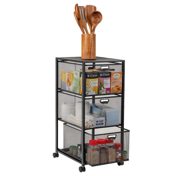 3-Tier Rolling Cart With Lockable Wheels & Wood Top - Mobile - View #11