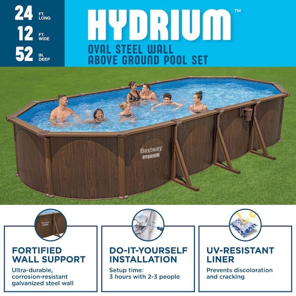 Hydrium 24 ft. x 12 ft. Oval 52 in. Deep Above Ground Pool Set