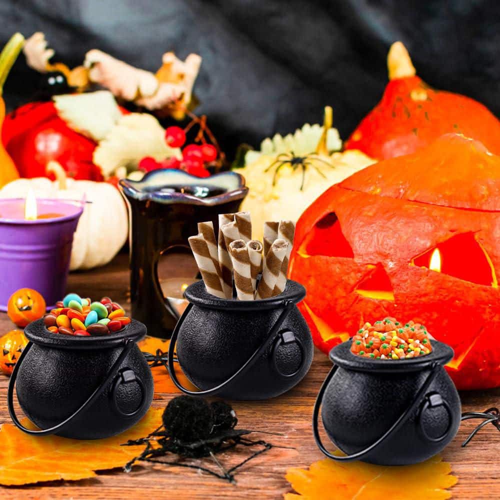 12-Pieces Mini Black Witch Cauldrons with Handle, Small Plastic Candy Pot for Halloween St. Patrick’s Party Decor Favors price history on PriceWatchPro