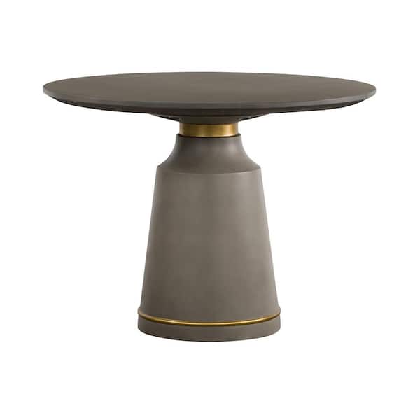 Armen Living Pinni Grey Concrete Round Dining Table with Bronze Painted Accent