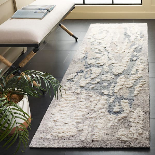 Casablanca 2 ft. x 8 ft. Gray/Ivory Abstract Floral Runner Rug