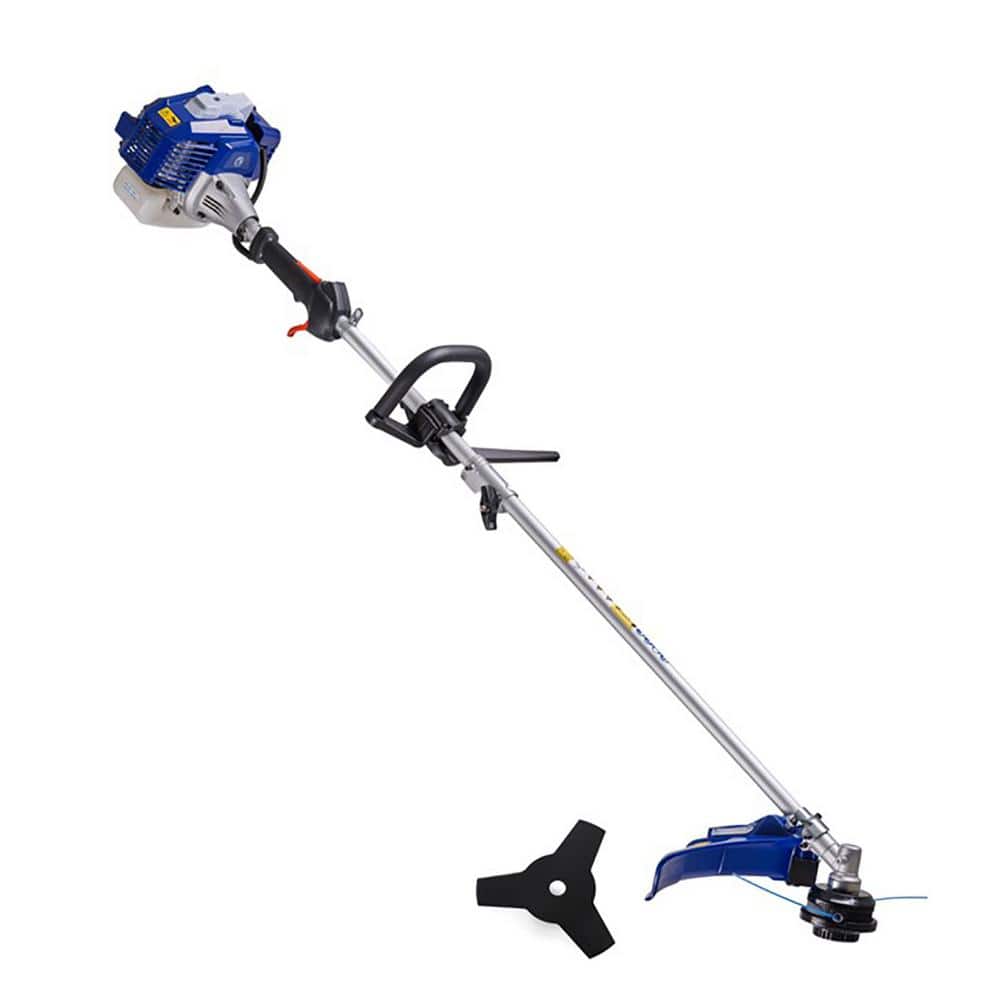 Badger 26 Cc 2 Cycle 2 In 1 Gas Full Crank Straight Shaft Grass Trimmer With Brush Cutter Blade And Bonus Harness Wb26bci The Home Depot