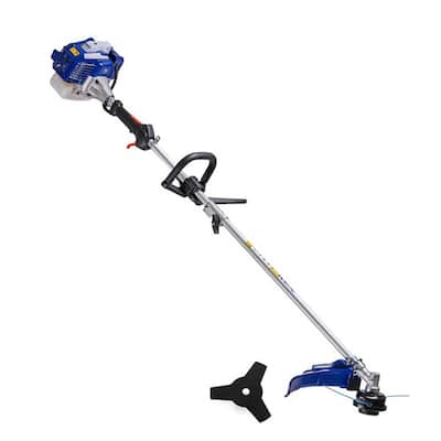 26 cc 2-Cycle 2-in-1 Gas Full Crank Straight Shaft Grass Trimmer with Brush Cutter Blade and Bonus Harness