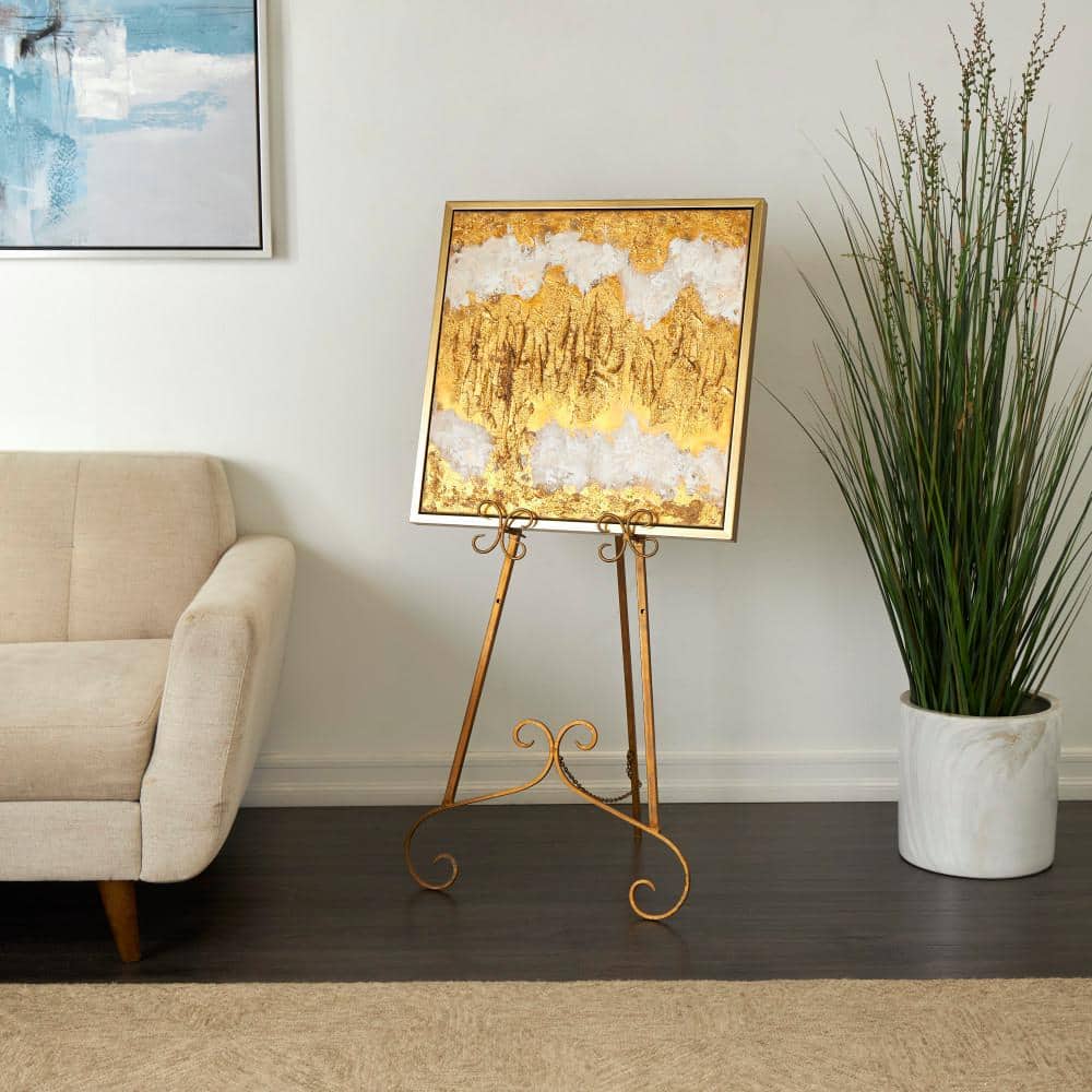 Gold Metal Scroll Adjustable Floor Easel with Chain Support