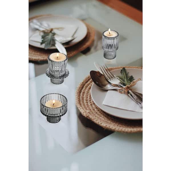 Gray Glass Candle Holders 6-Pack